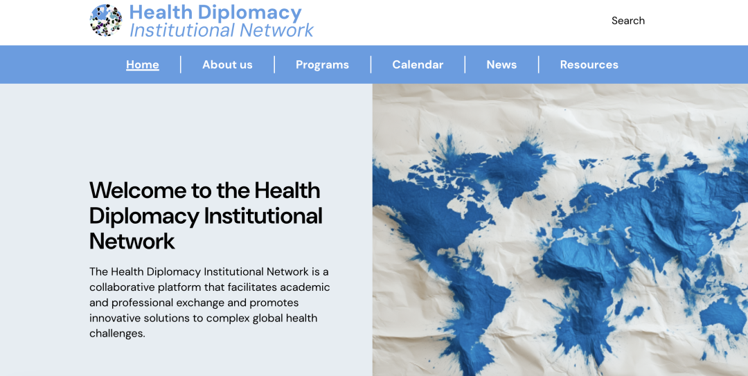 Computer screen showing the Global Health Diplomacy Network website